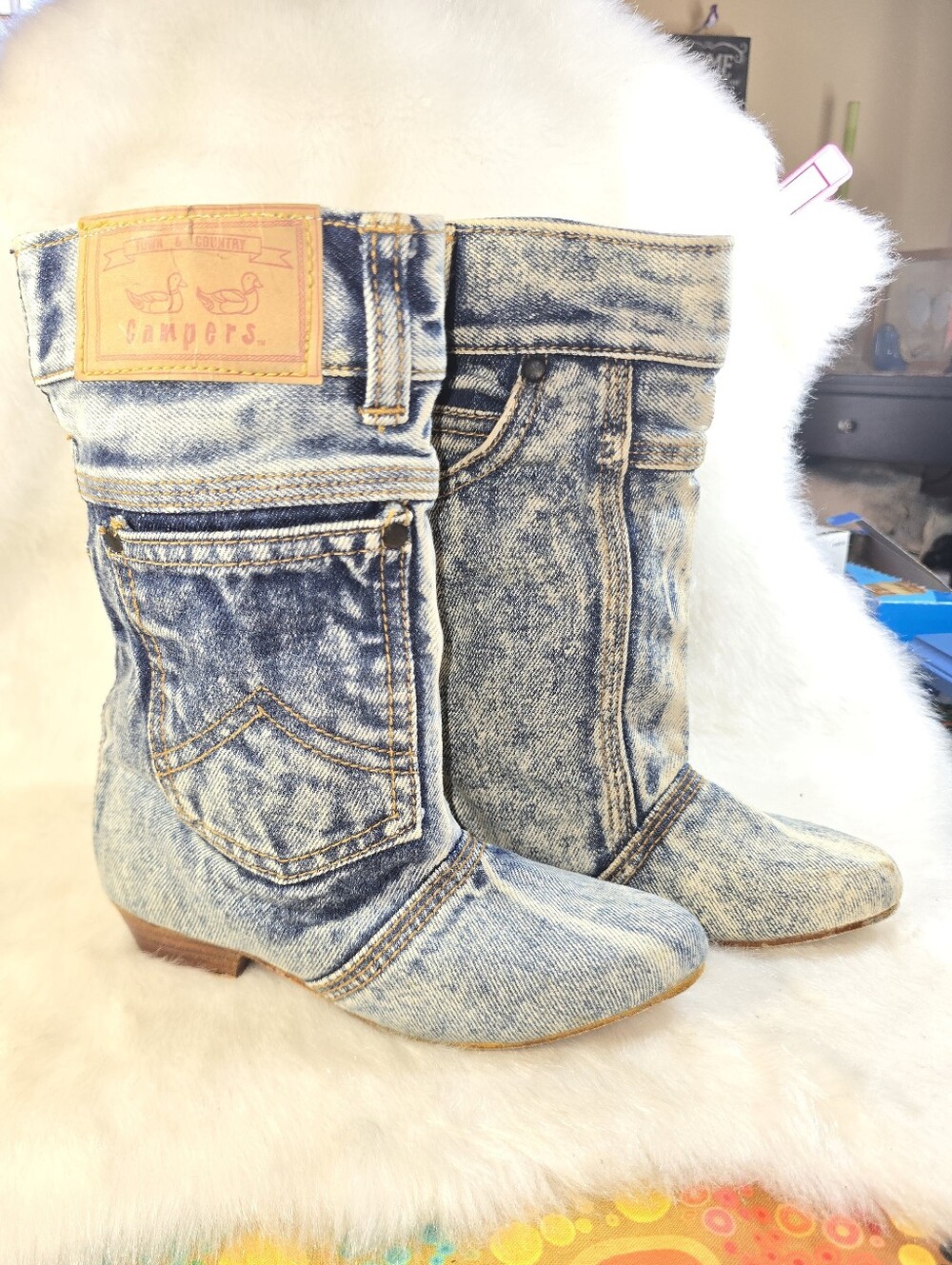 Town & Country Camper Acid Wash Blue Denim-Style Women’s Jeans Booties "Joots" - Picture 4 of 8